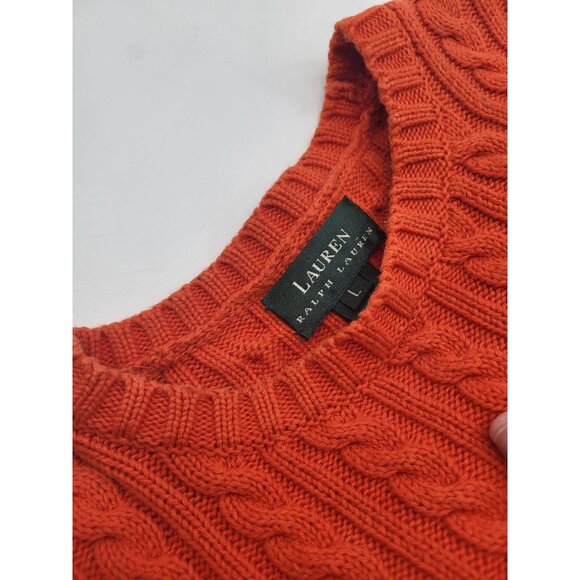 Lauren Ralph Lauren LG Crew Cable Knit Sweater Chunky Preppy Academia Orange - Picture 9 of 9